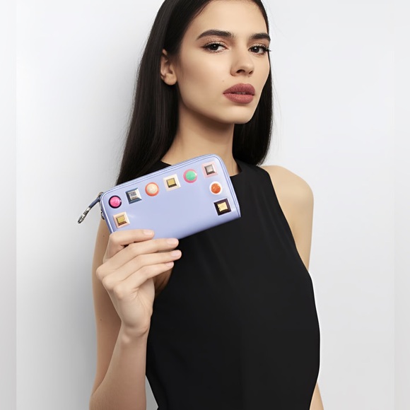 279 Fendi Vitello Liberty Rainbow Studs Leather Zip Around Long Wallet - Picture 10 of 10